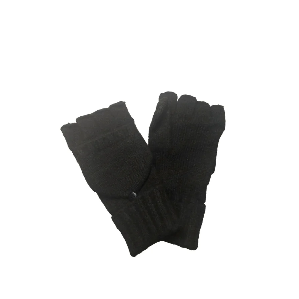 On 34th Wide-Ribbed Pop-Top Black Knit Gloves Sz One Size NWT